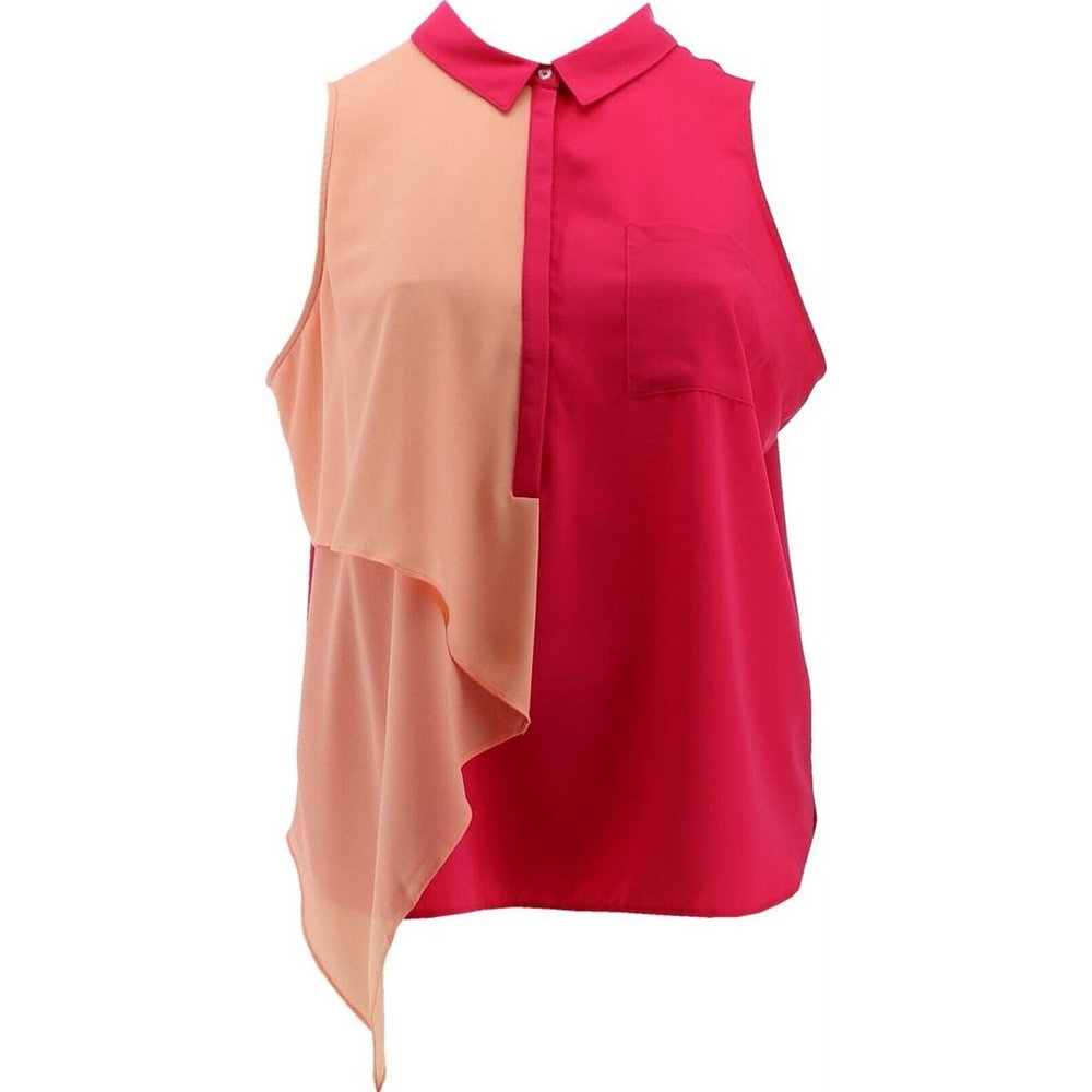 NWT HAUTE HIPPIE TRIBE COLLARED TANK W/CHEST POCKET RASPBERRY XL